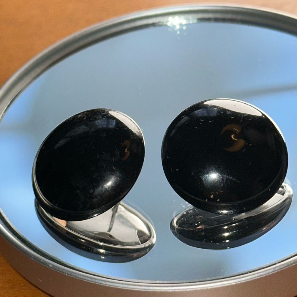 Vintage black painted metal rounded disk post earrings